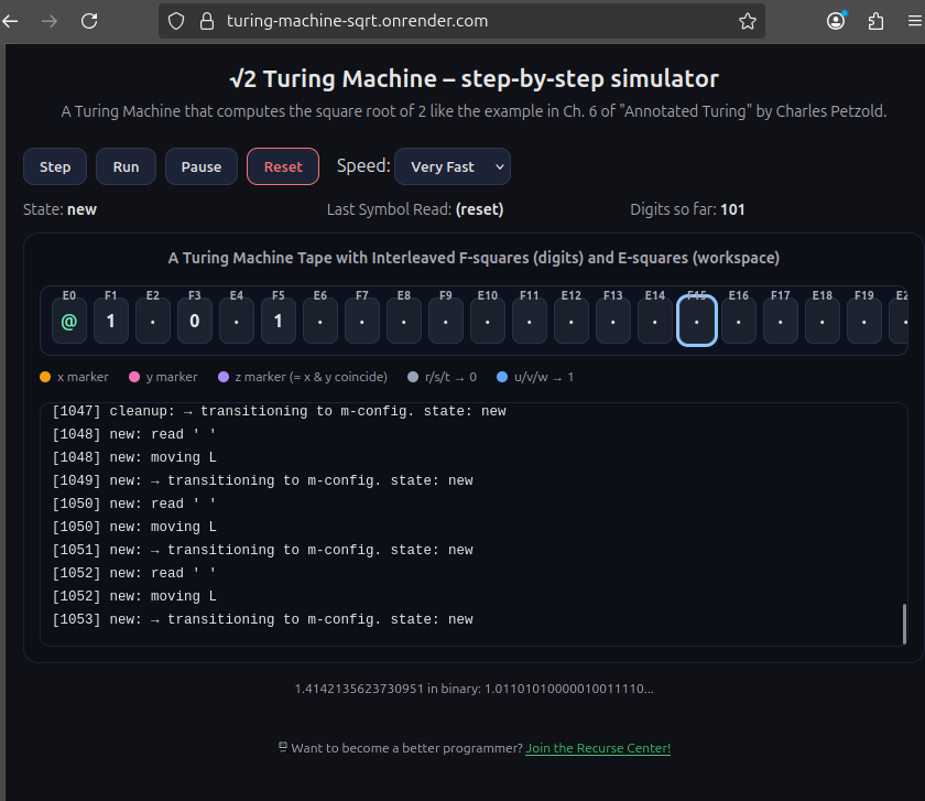 Sqrt(2) Turing Machine Screenshot